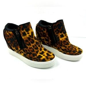 Not Rated Girl's Leopard Print Wedge Bootie Sneaker Sz 6.5